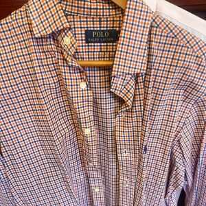 NEW Polo by Ralph Lauren Men's Orange and Blue Checkered Shirt size medium.